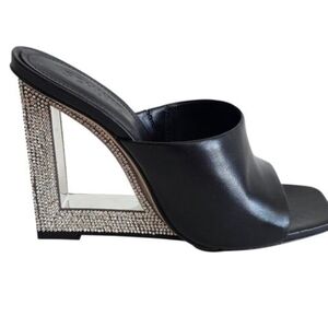NEW IN BOX | Schutz Filipa Glam Wedge Mule Sandals - Black/Silver - 9.5